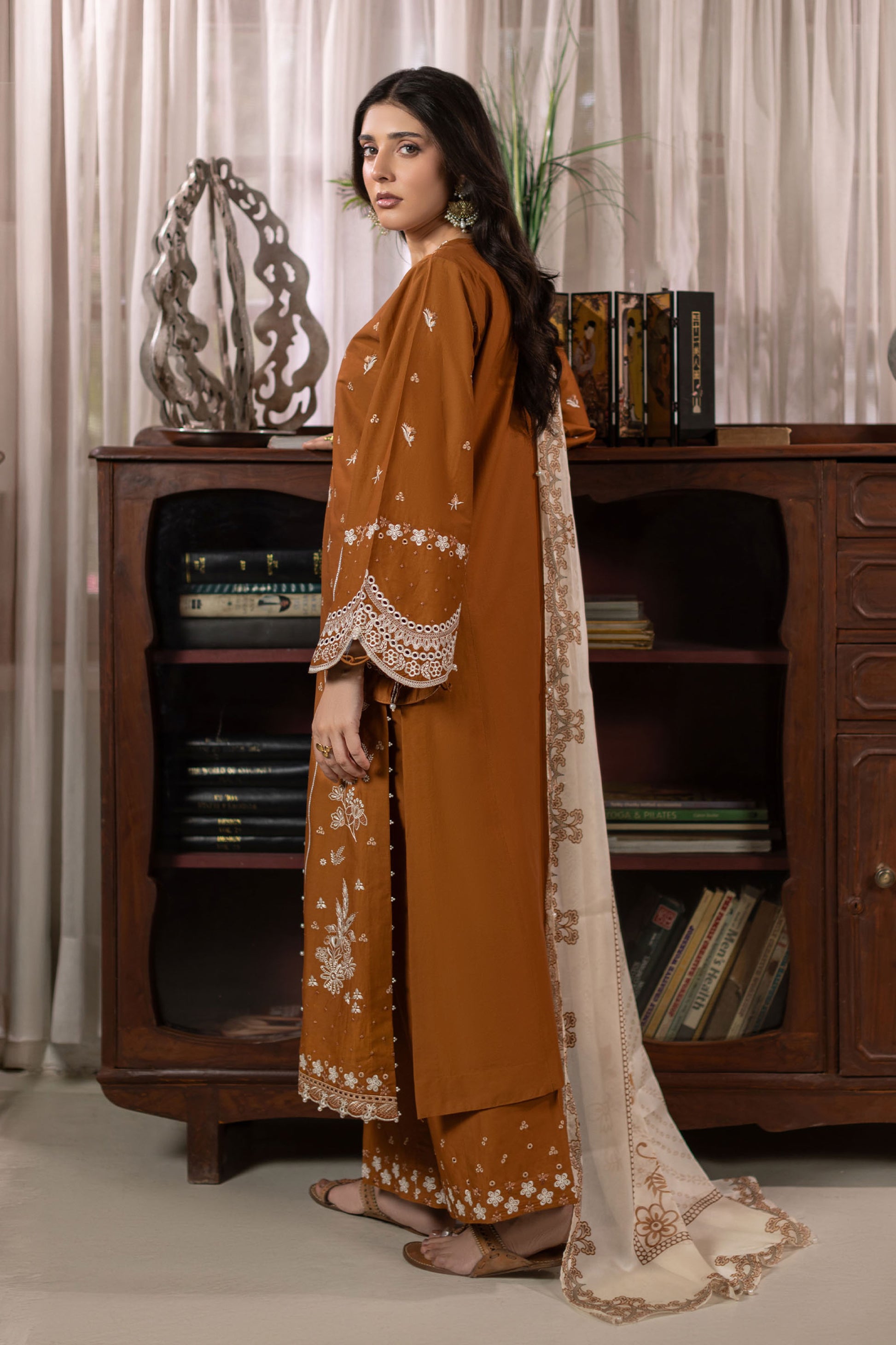 Sepia Embroidered Cambric Cotton Suit – view 2