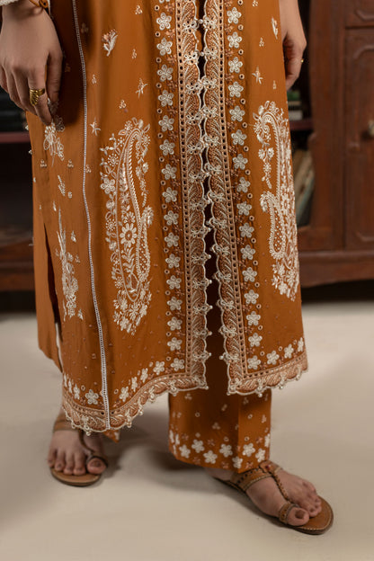 Sepia Embroidered Cambric Cotton Suit – view 3