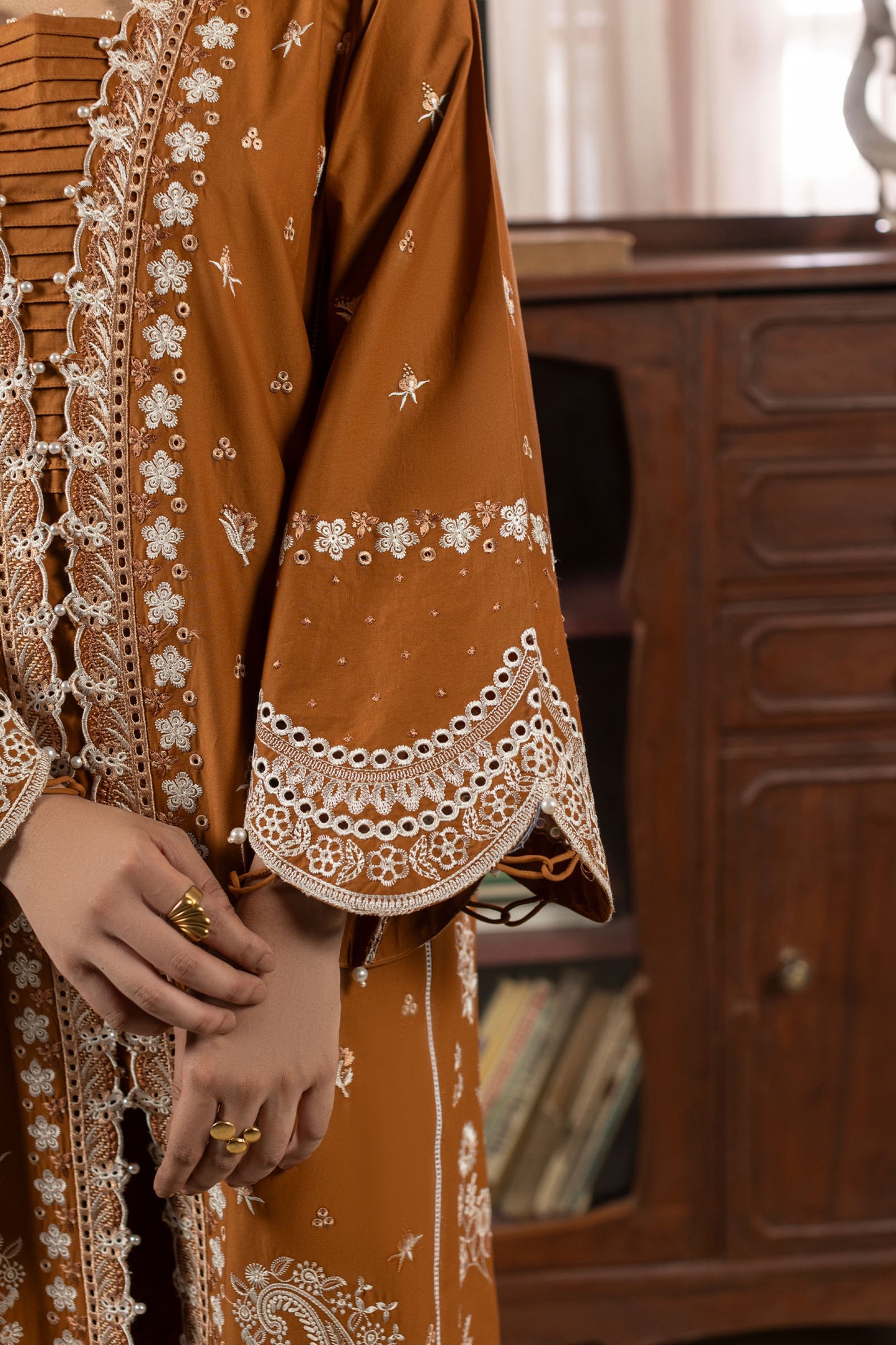 Sepia Embroidered Cambric Cotton Suit – view 4