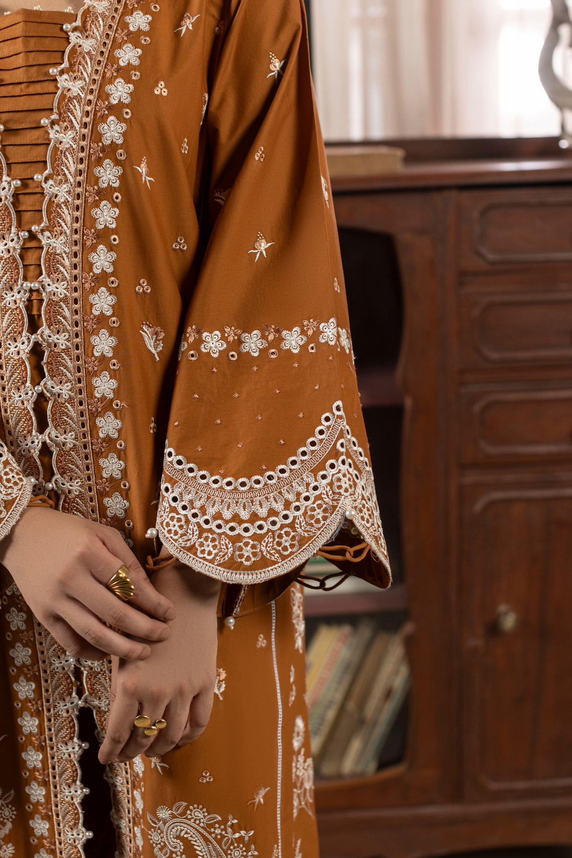 Sepia Embroidered Cambric Cotton Suit – view 4