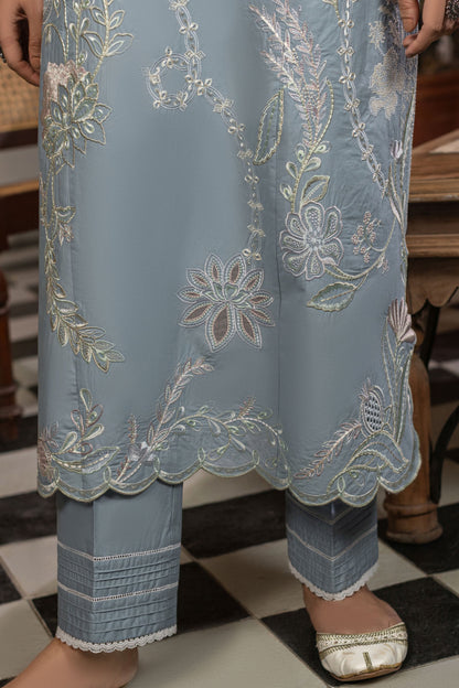 Ice Blue Embroidered Cambric Cotton Suit – view 3