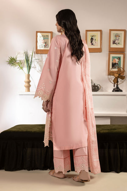 Peach Pink Embroidered Cambric Cotton Suit – view 1