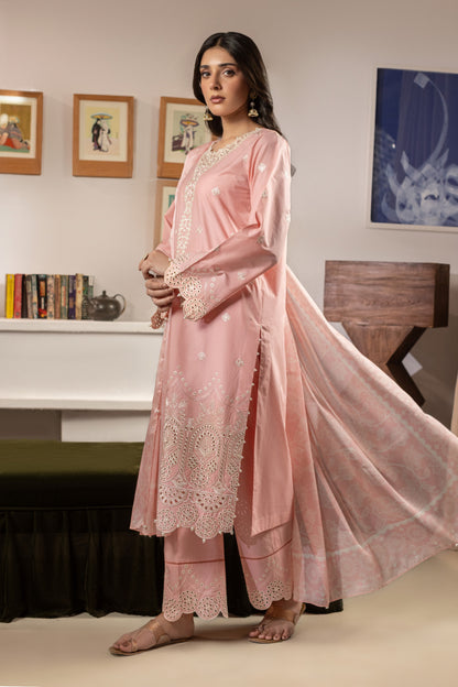 Peach Pink Embroidered Cambric Cotton Suit – view 2