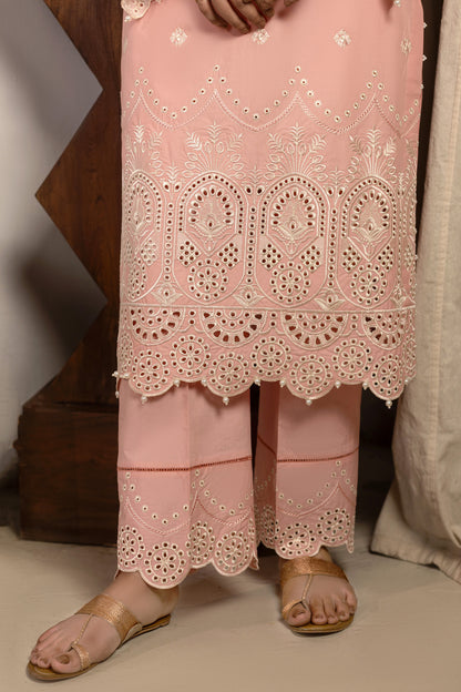 Peach Pink Embroidered Cambric Cotton Suit – view 3