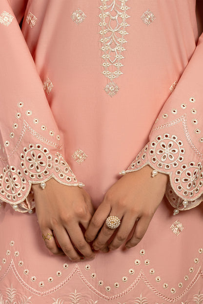 Peach Pink Embroidered Cambric Cotton Suit – view 4