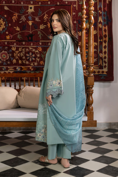 Aqua Embroidered Cambric Cotton Suit – view 1