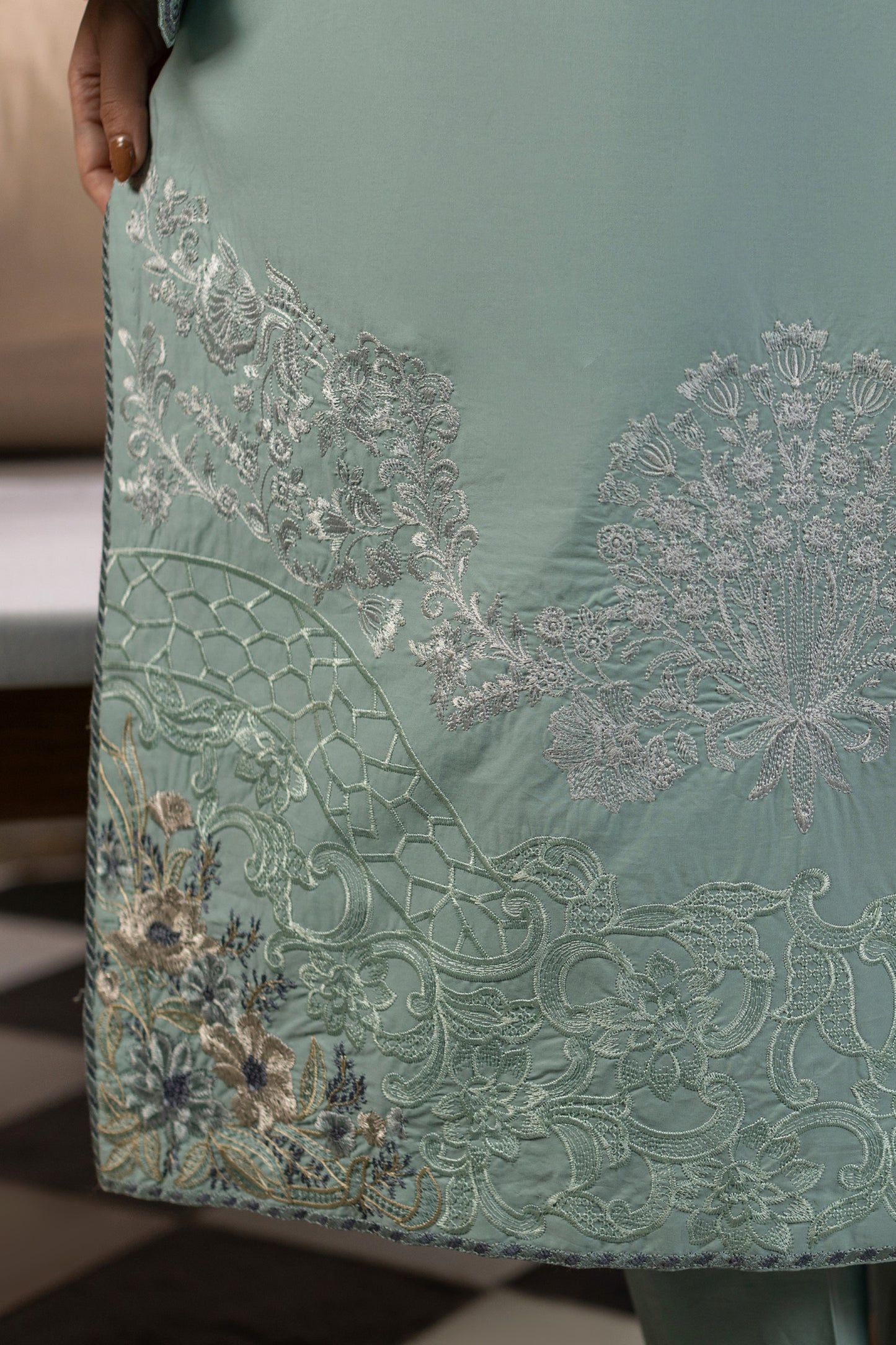 Aqua Embroidered Cambric Cotton Suit – view 5