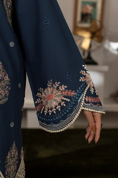 Deep Blue Embroidered Cambric Cotton Suit – view 2