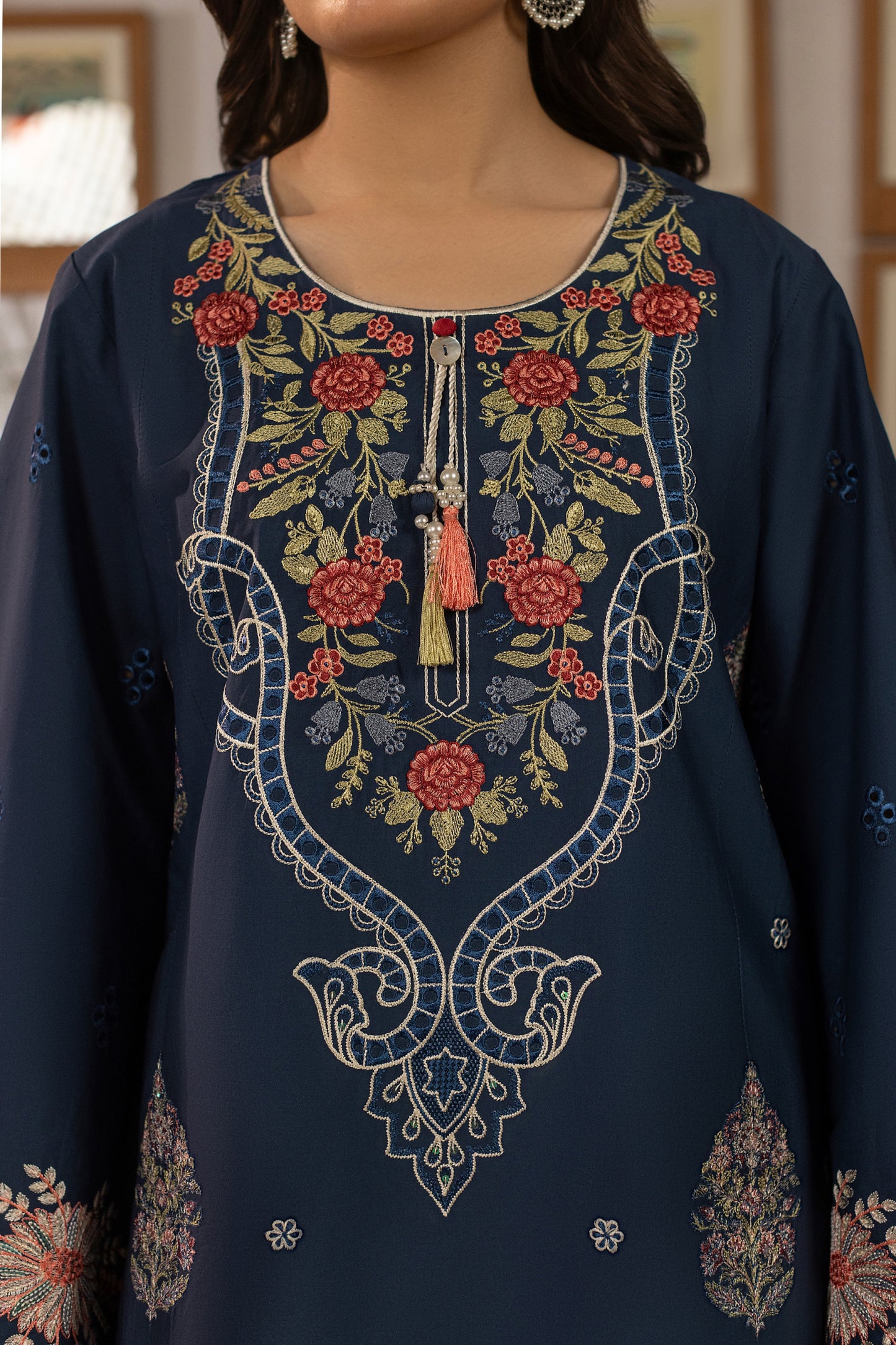 Deep Blue Embroidered Cambric Cotton Suit – view 3