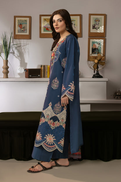 Deep Blue Embroidered Cambric Cotton Suit – view 4