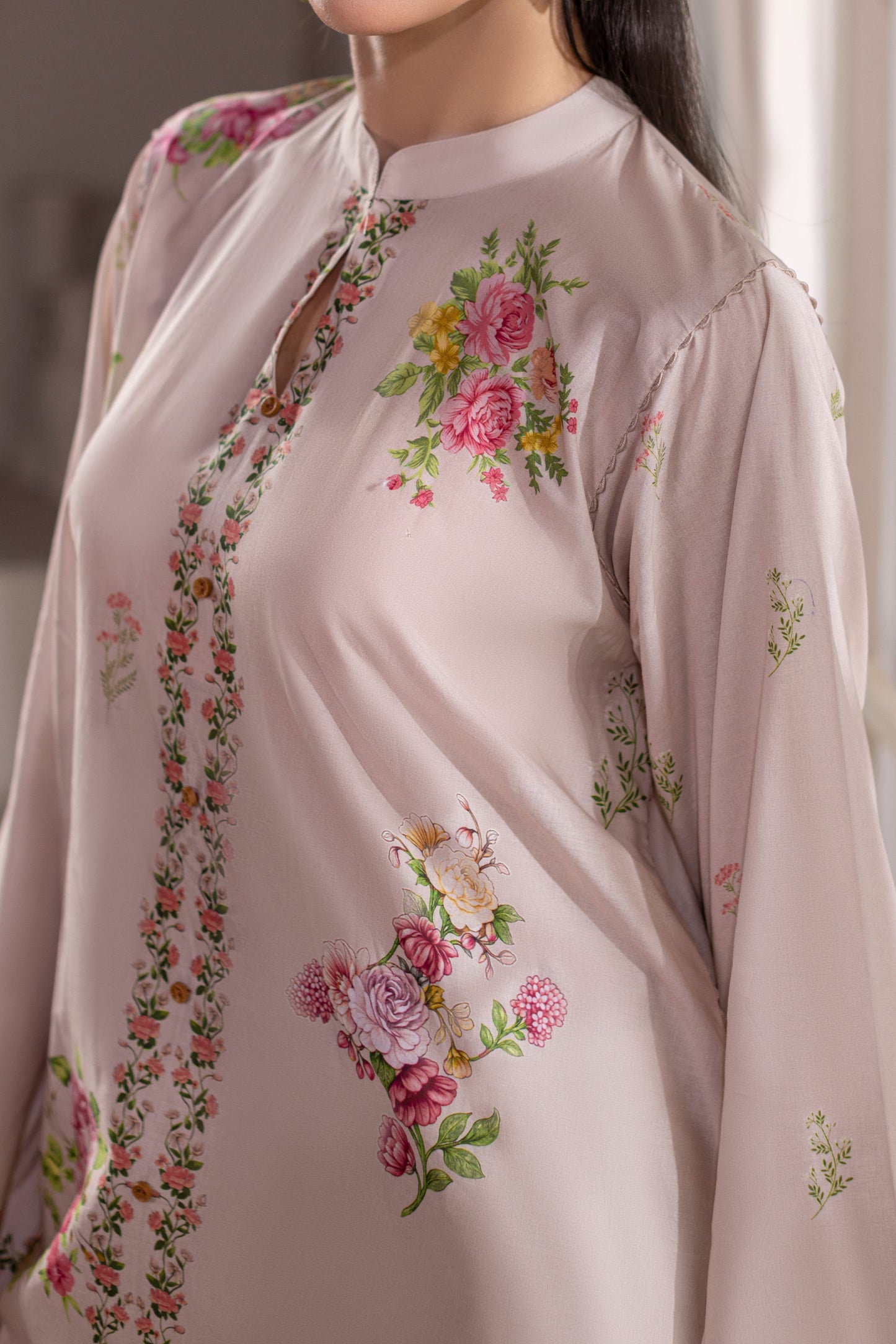 Cream White Printed Cotton Suit – view 5