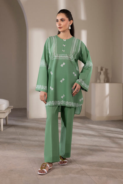 Matcha Green Embroidered Cotton Suit