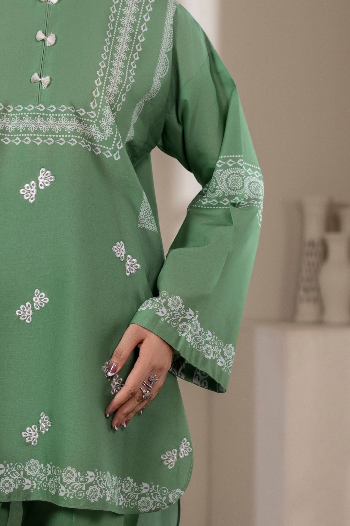 Matcha Green Embroidered Cotton Suit – view 4