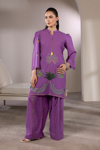 Royal Plum Embroidered Cotton Suit