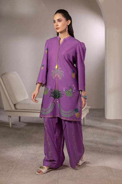 Royal Plum Embroidered Cotton Suit – view 1