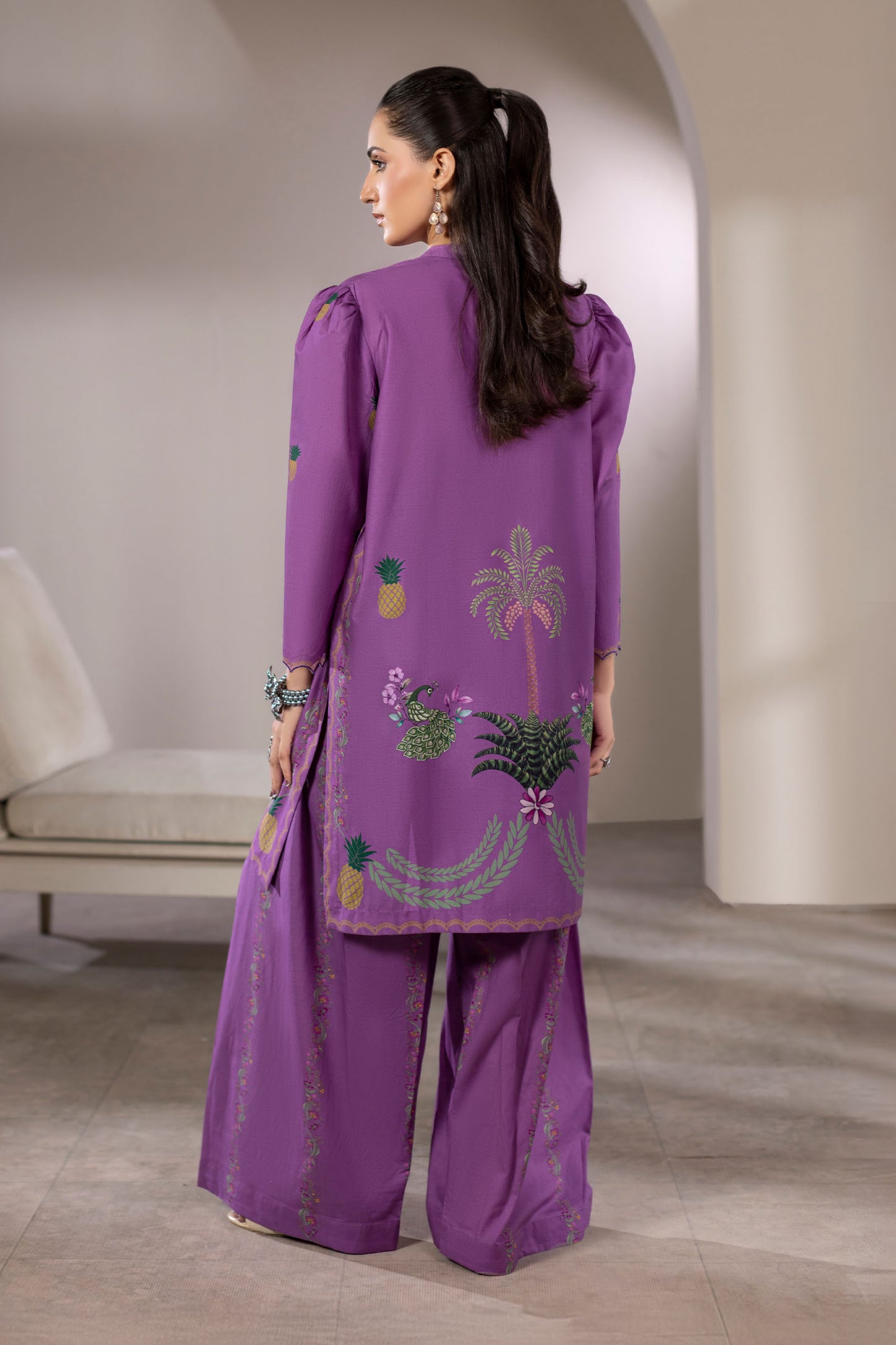 Royal Plum Embroidered Cotton Suit – view 2