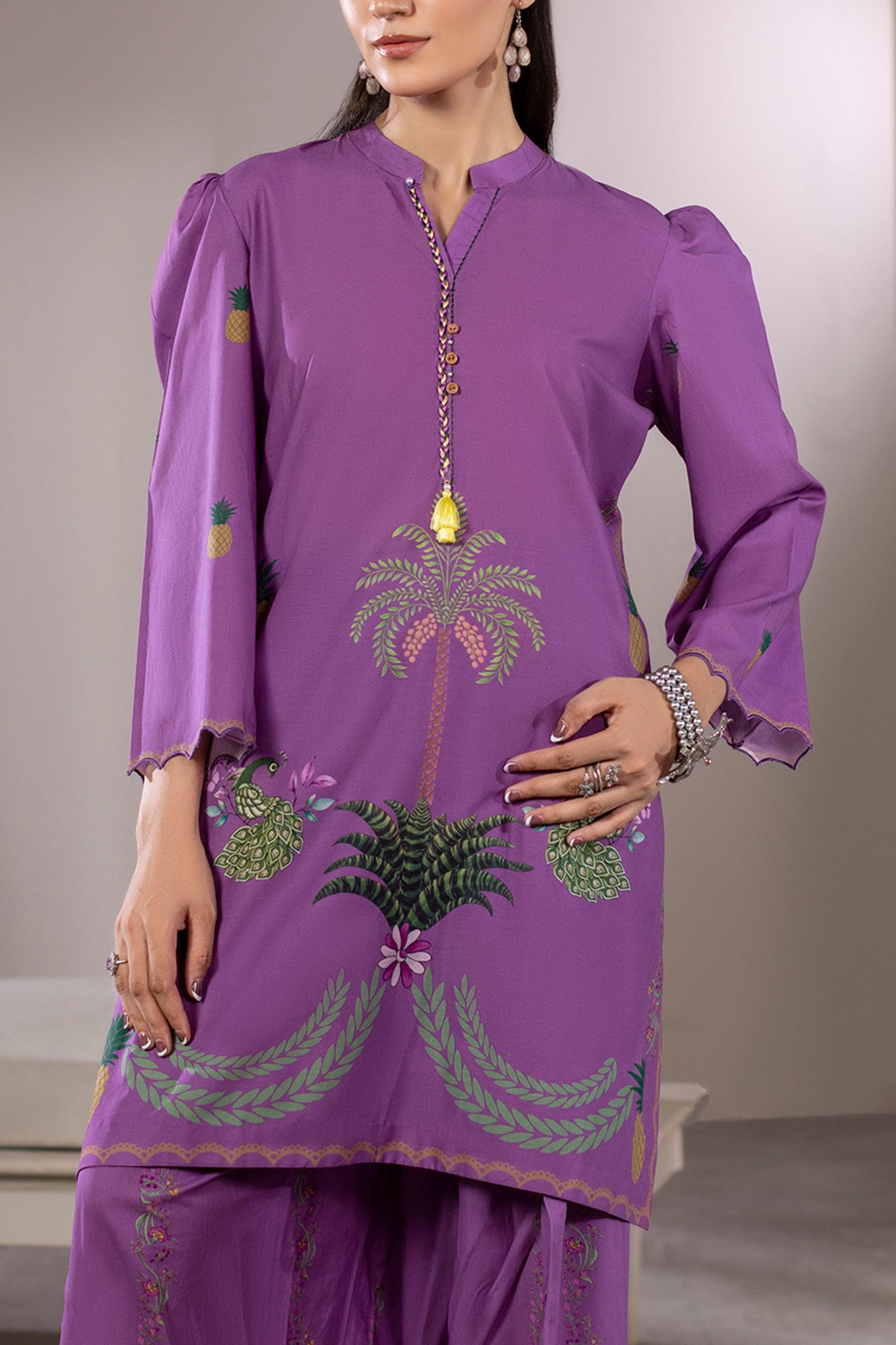 Royal Plum Embroidered Cotton Suit – view 3