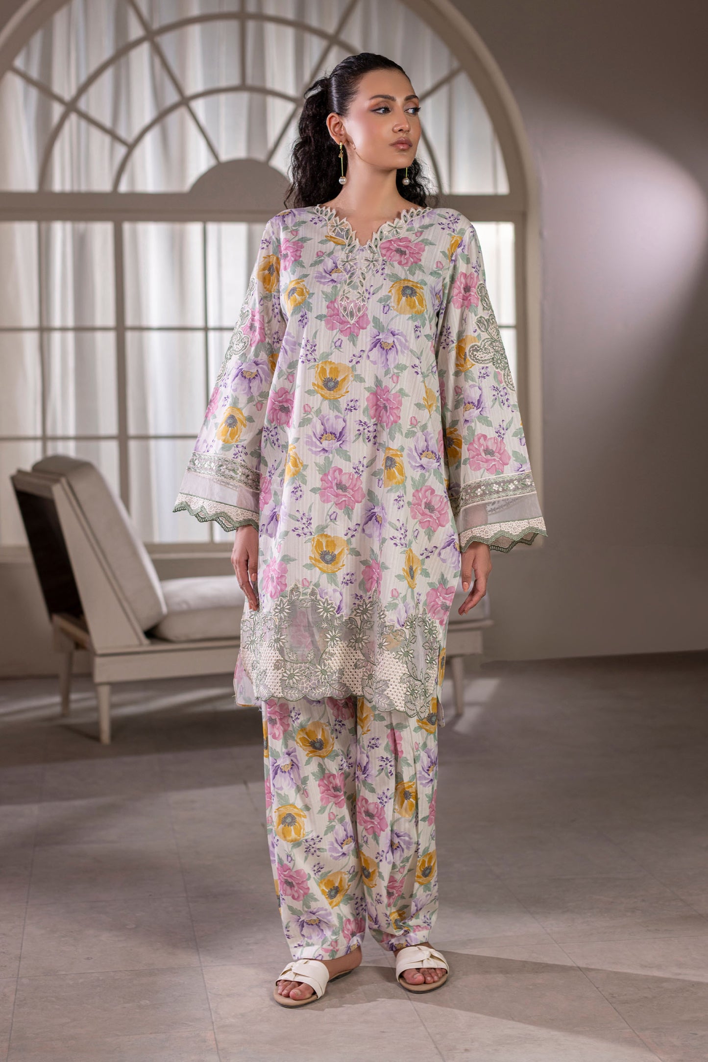 Ice Blue Embroidered Cotton Suit