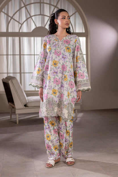 Ice Blue Embroidered Cotton Suit