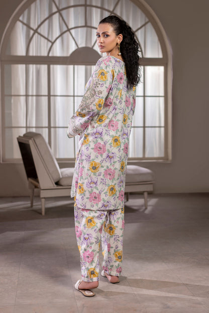 Ice Blue Embroidered Cotton Suit – view 2