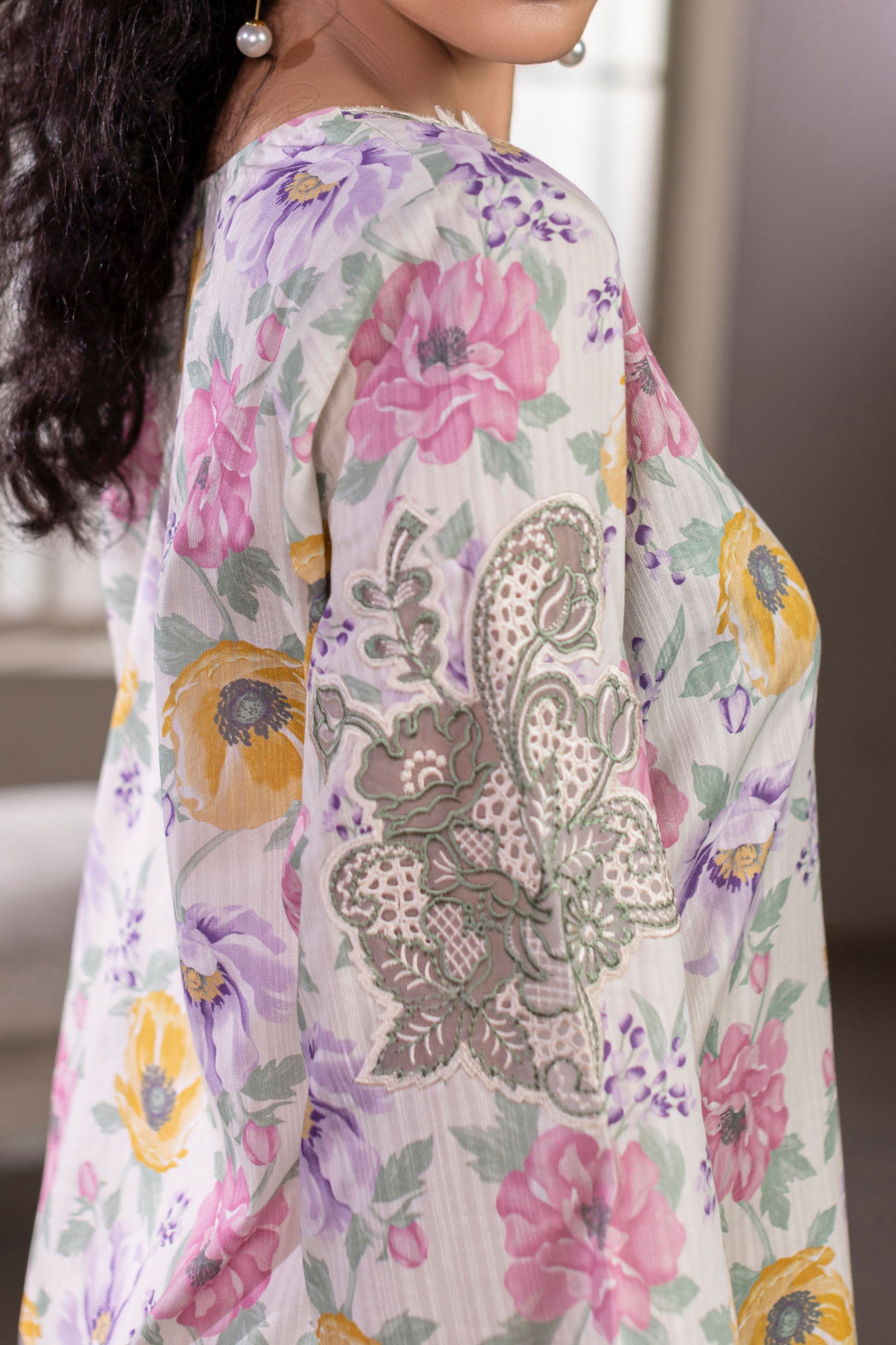 Ice Blue Embroidered Cotton Suit – view 4
