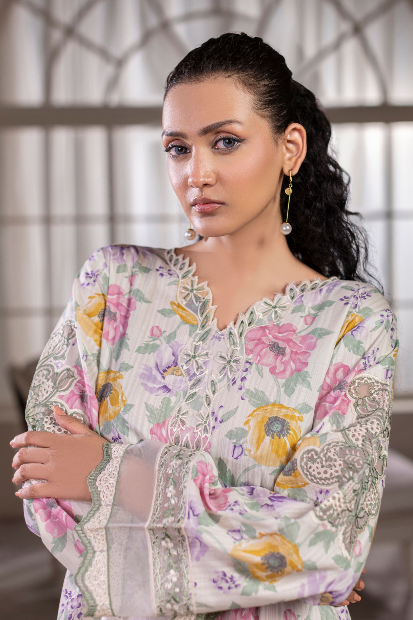 Ice Blue Embroidered Cotton Suit – view 5