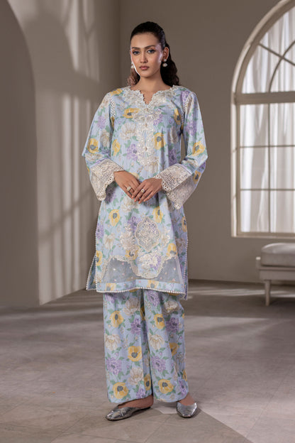 Cream White Embroidered Cotton Suit