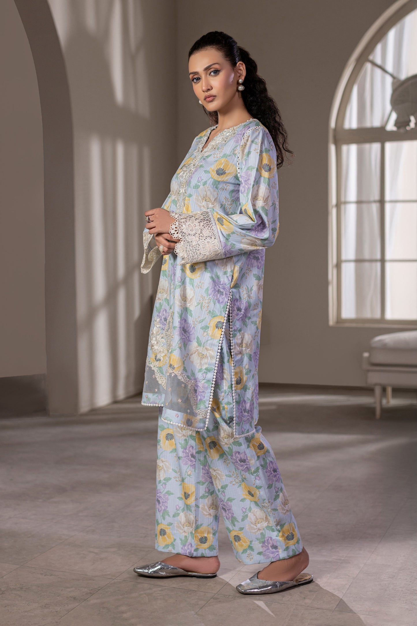 Cream White Embroidered Cotton Suit – view 1