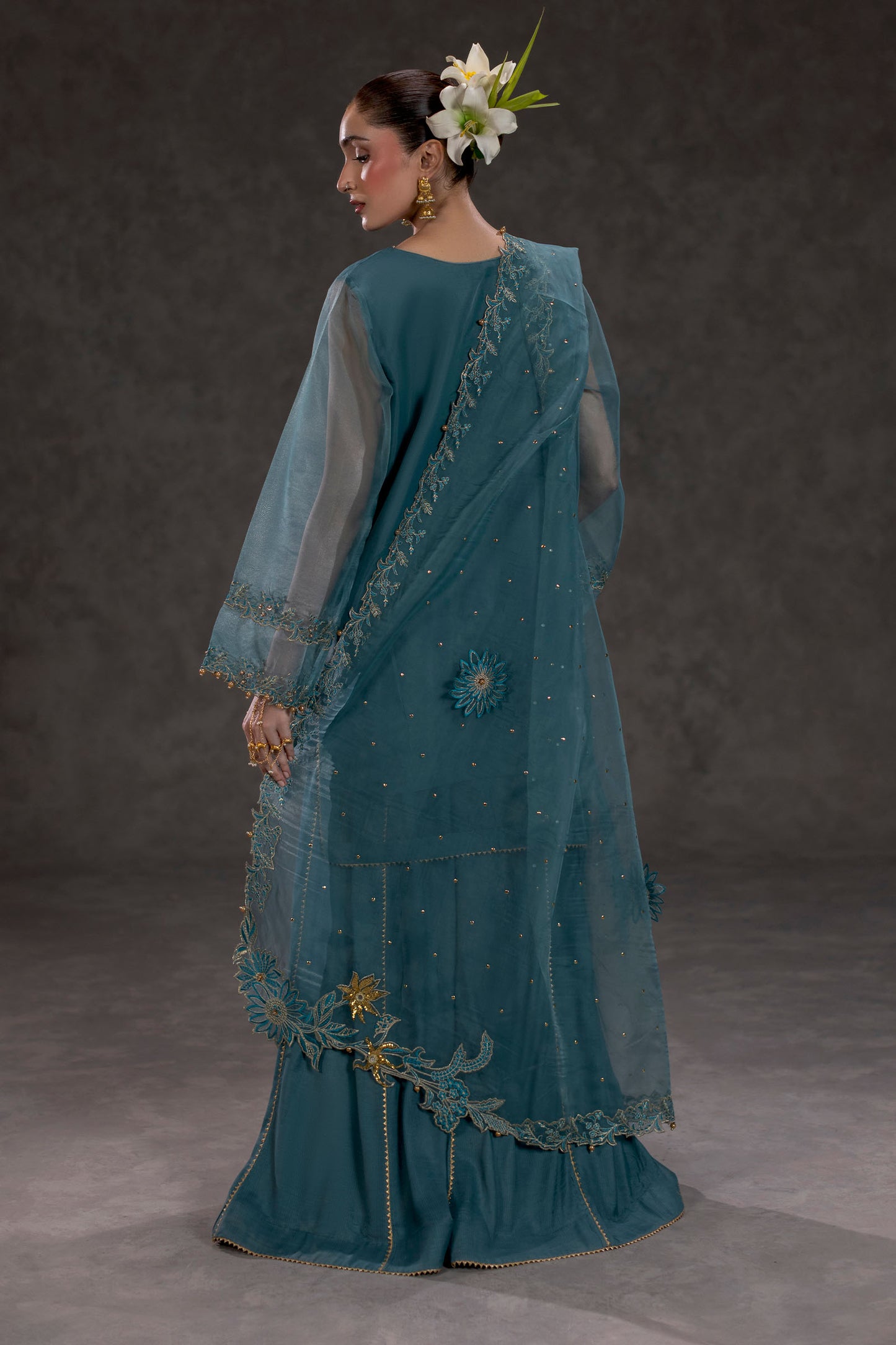 Sea Green Embroidered Organza Suit – view 2