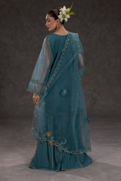Sea Green Embroidered Organza Suit – view 2