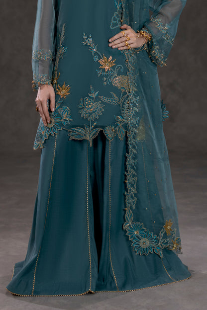 Sea Green Embroidered Organza Suit – view 3