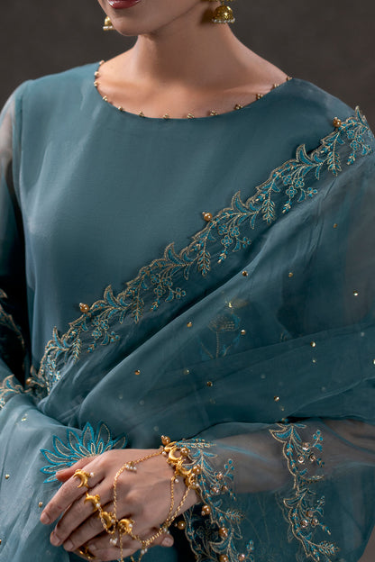 Sea Green Embroidered Organza Suit – view 5