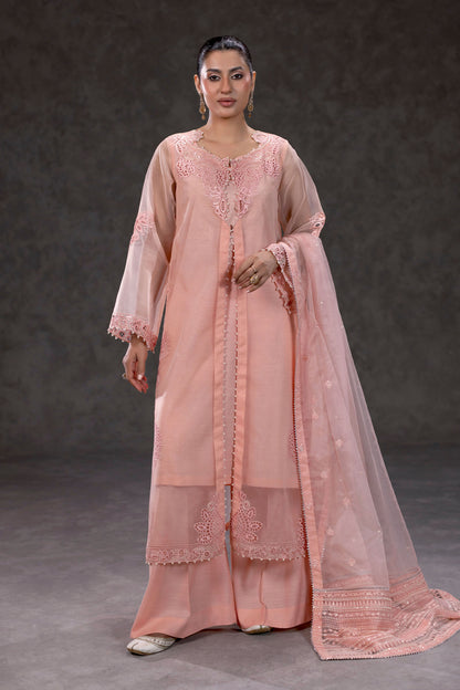 Peach Embroidered Organza Suit