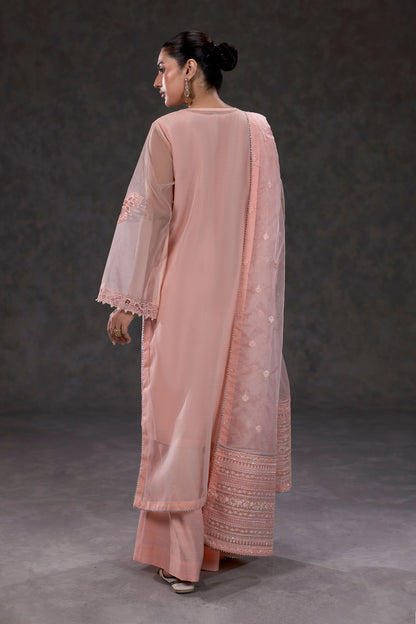 Peach Embroidered Organza Suit – view 2