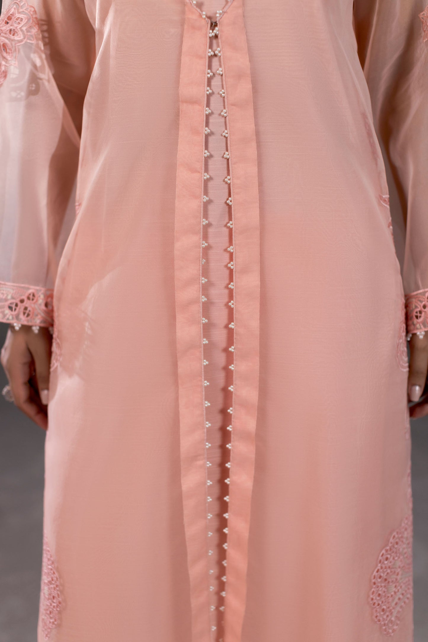 Peach Embroidered Organza Suit – view 5