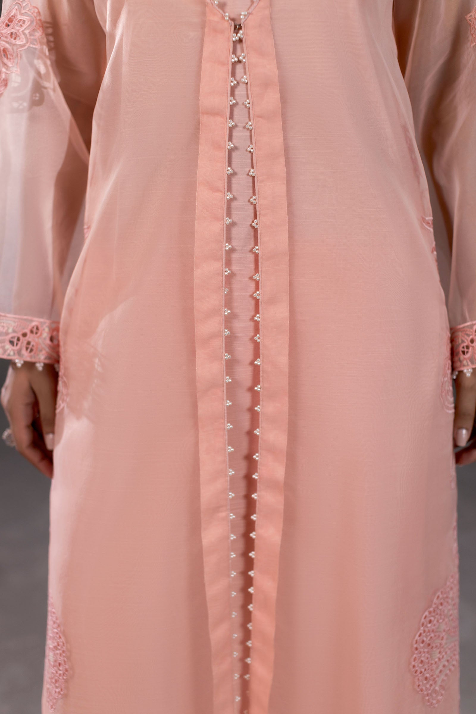 Peach Embroidered Organza Suit – view 5