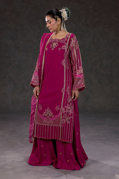 Fuchsia Embroidered Organza Suit – view 1