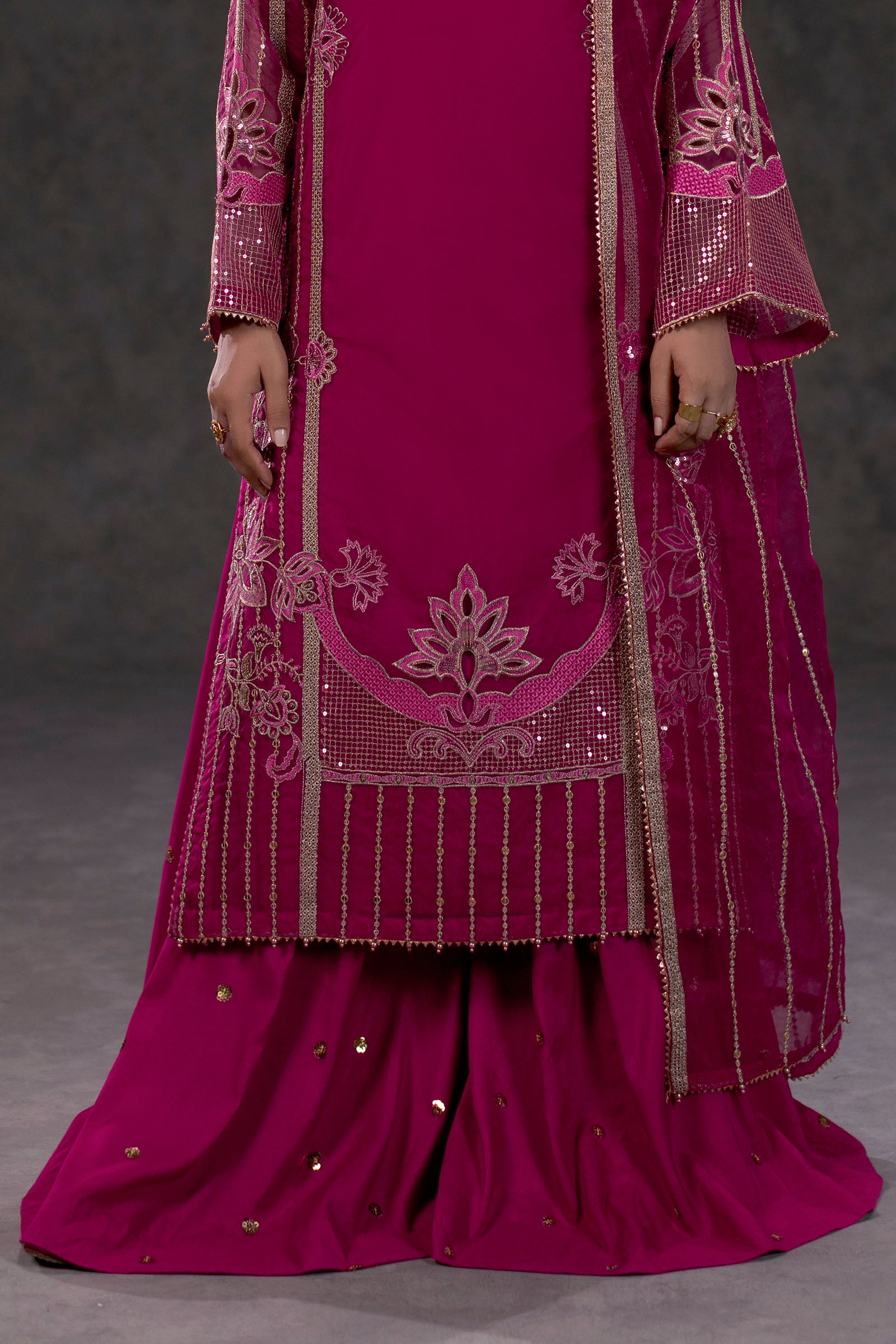 Fuchsia Embroidered Organza Suit – view 3