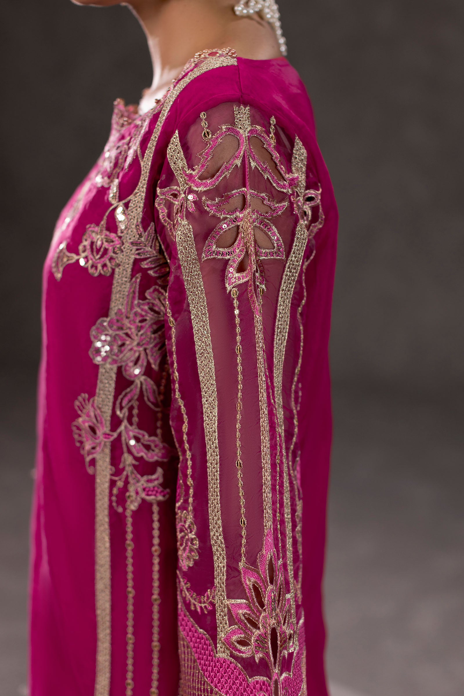 Fuchsia Embroidered Organza Suit – view 4