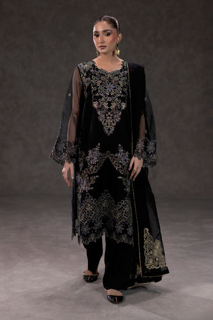 Black Embroidered Organza Suit