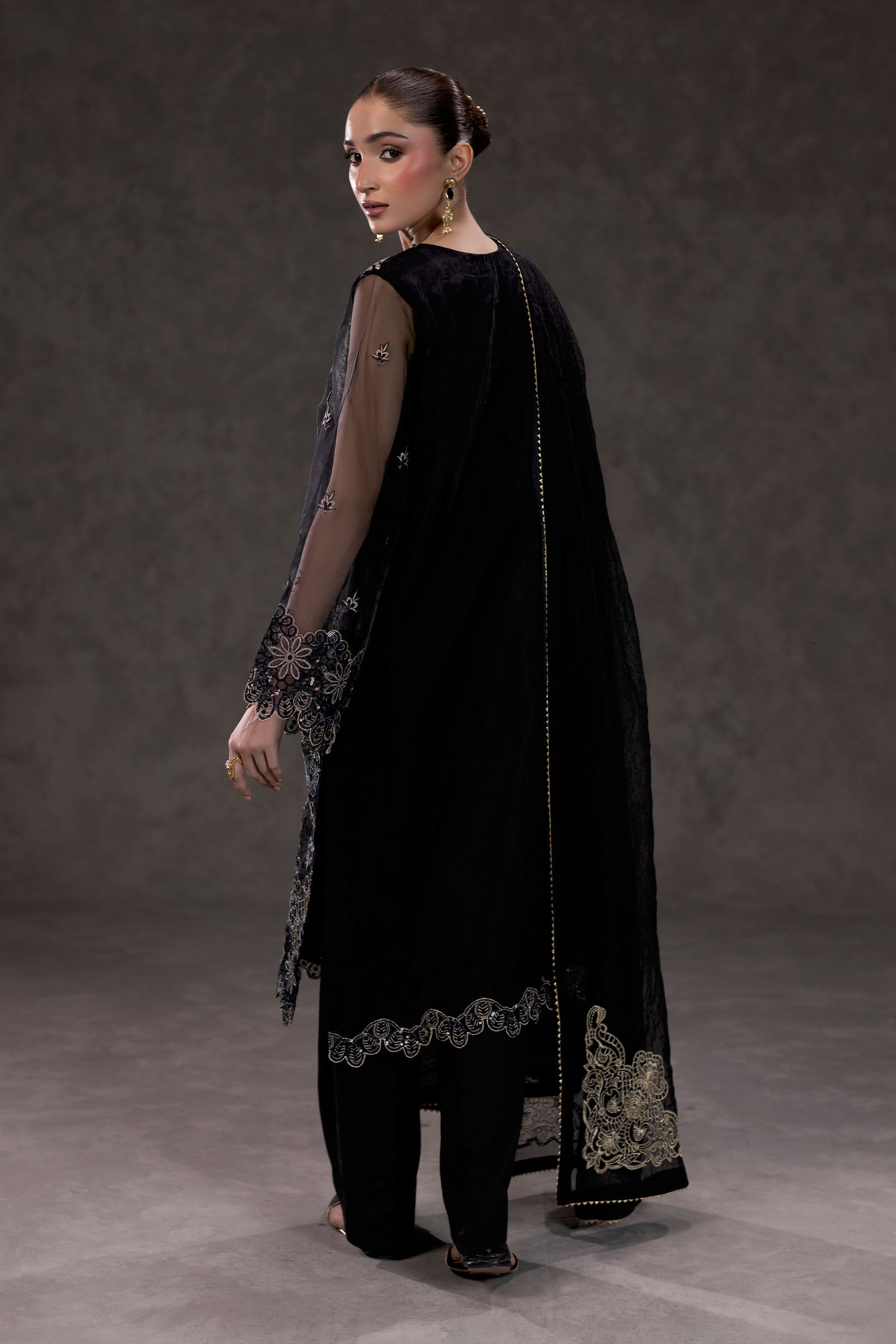 Black Embroidered Organza Suit – view 2