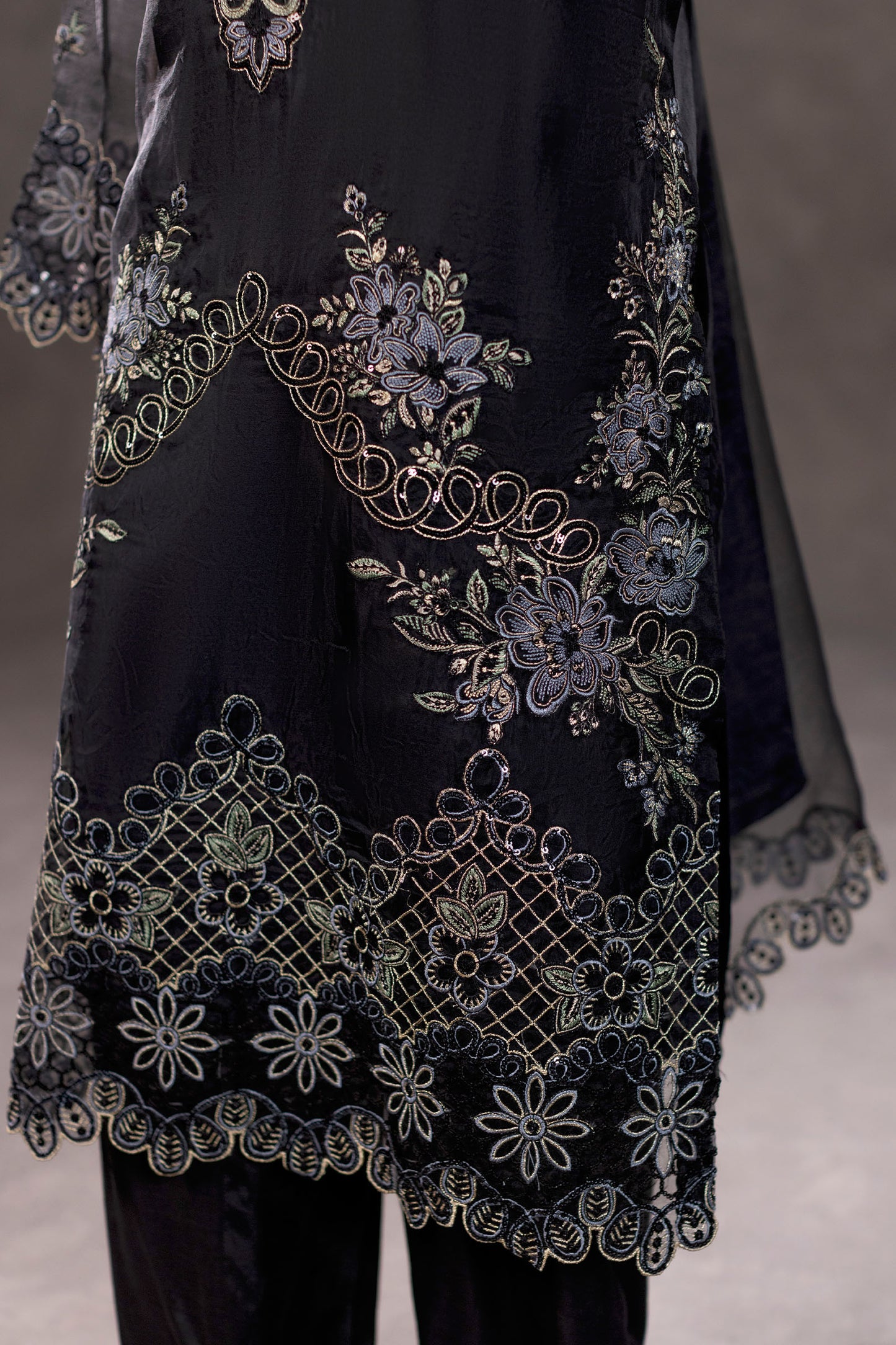 Black Embroidered Organza Suit – view 3