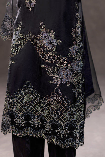 Black Embroidered Organza Suit – view 3