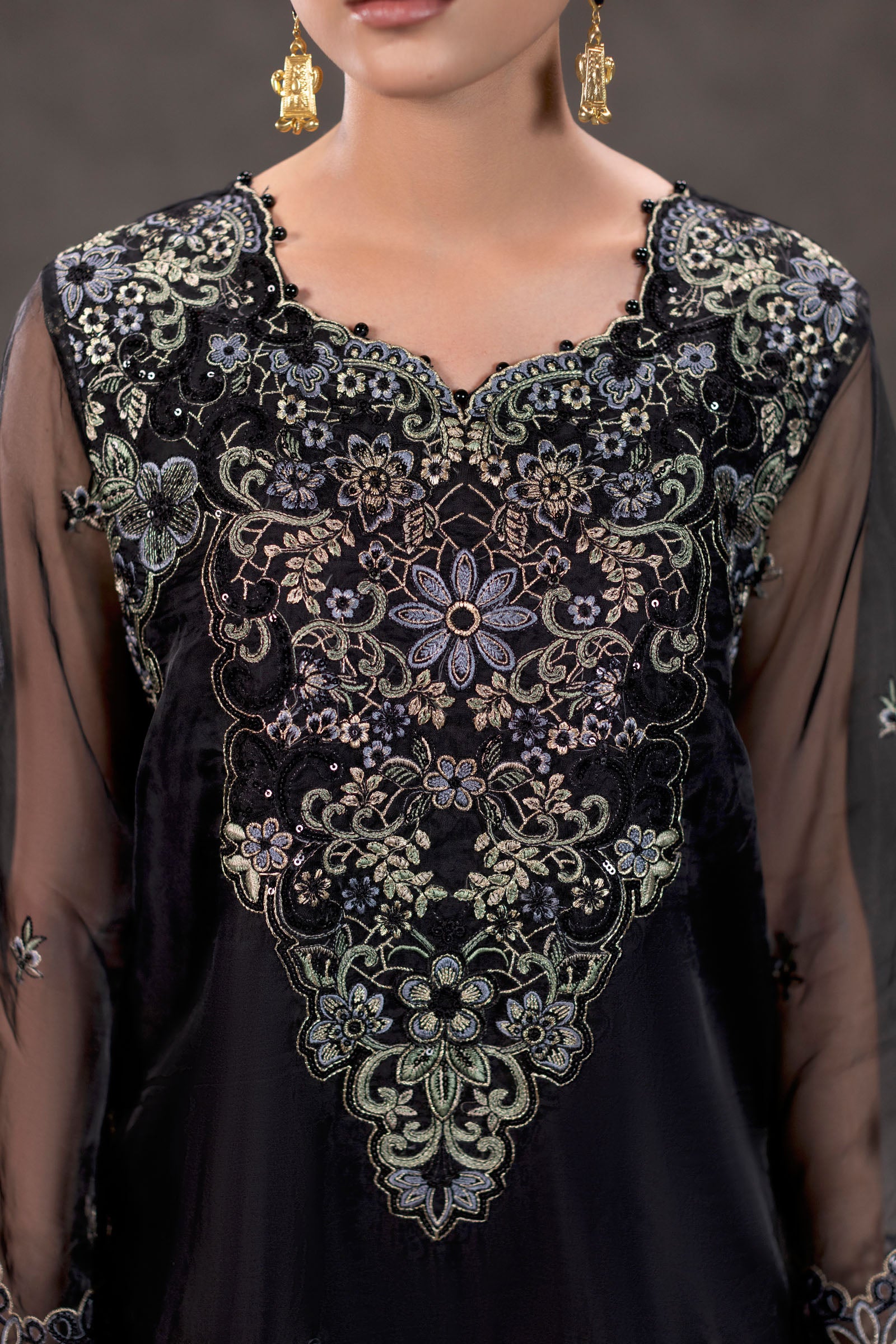 Black Embroidered Organza Suit – view 5