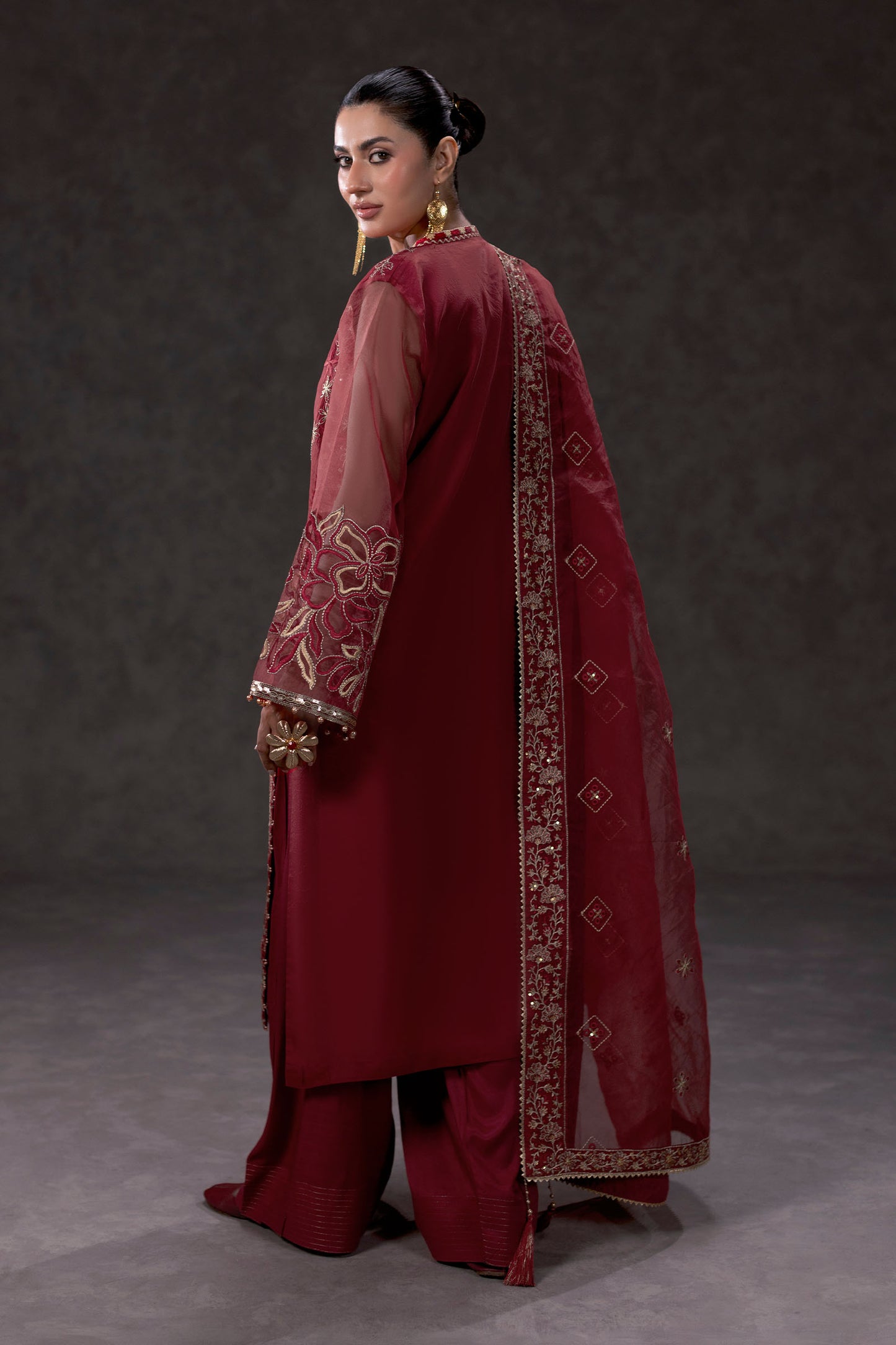 Red Embroidered Organza Suit – view 2