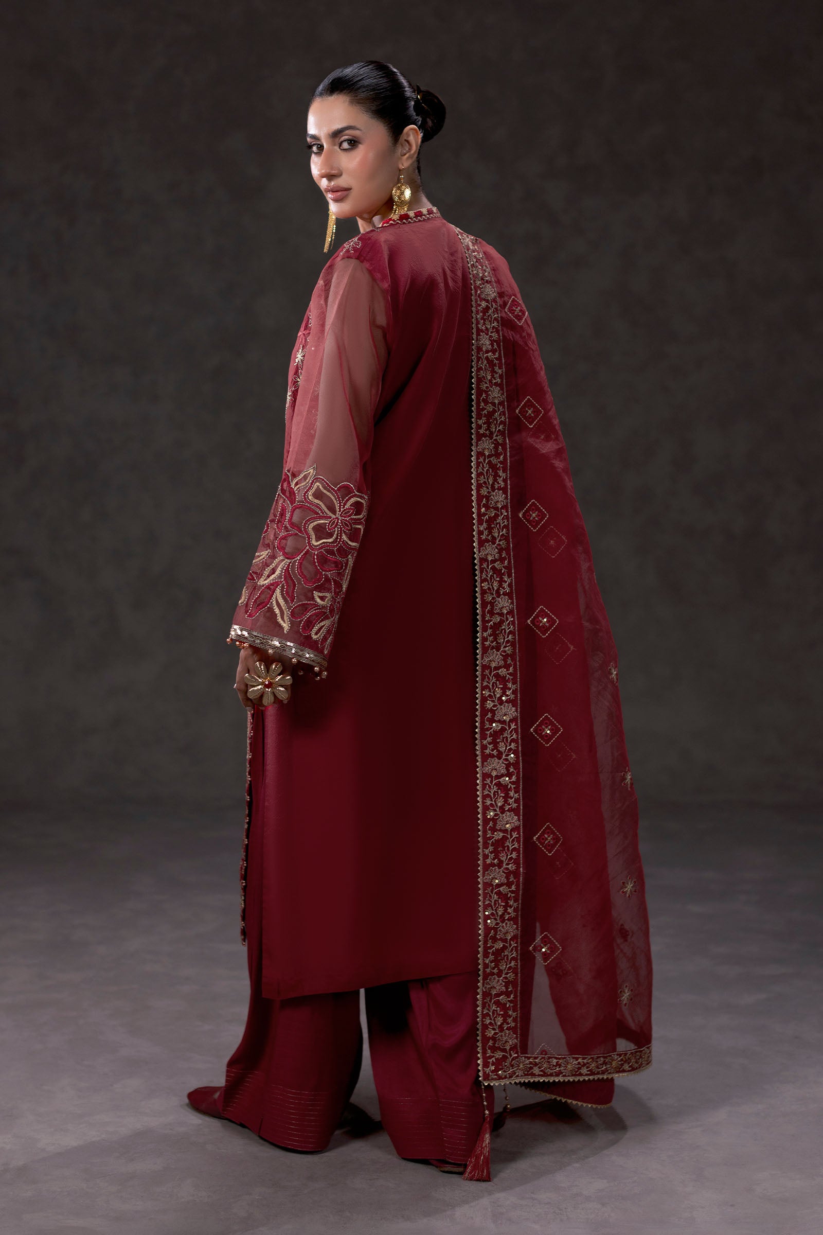 Red Embroidered Organza Suit – view 2