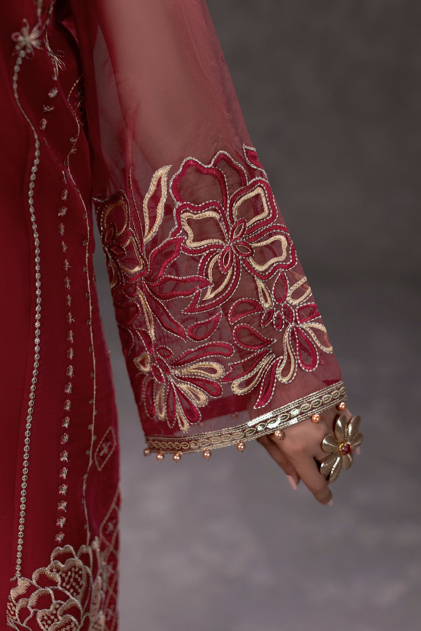 Red Embroidered Organza Suit – view 3
