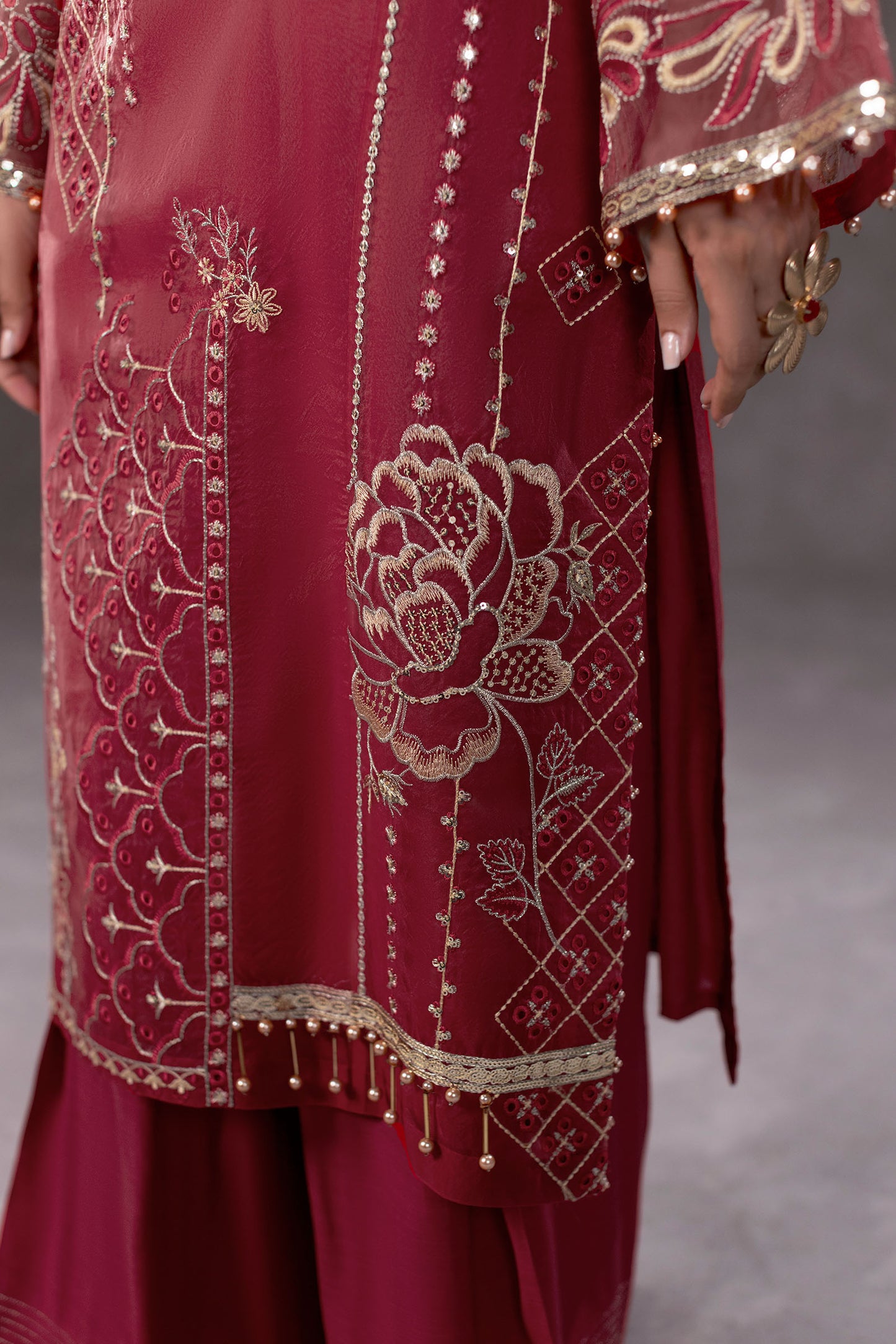 Red Embroidered Organza Suit – view 4