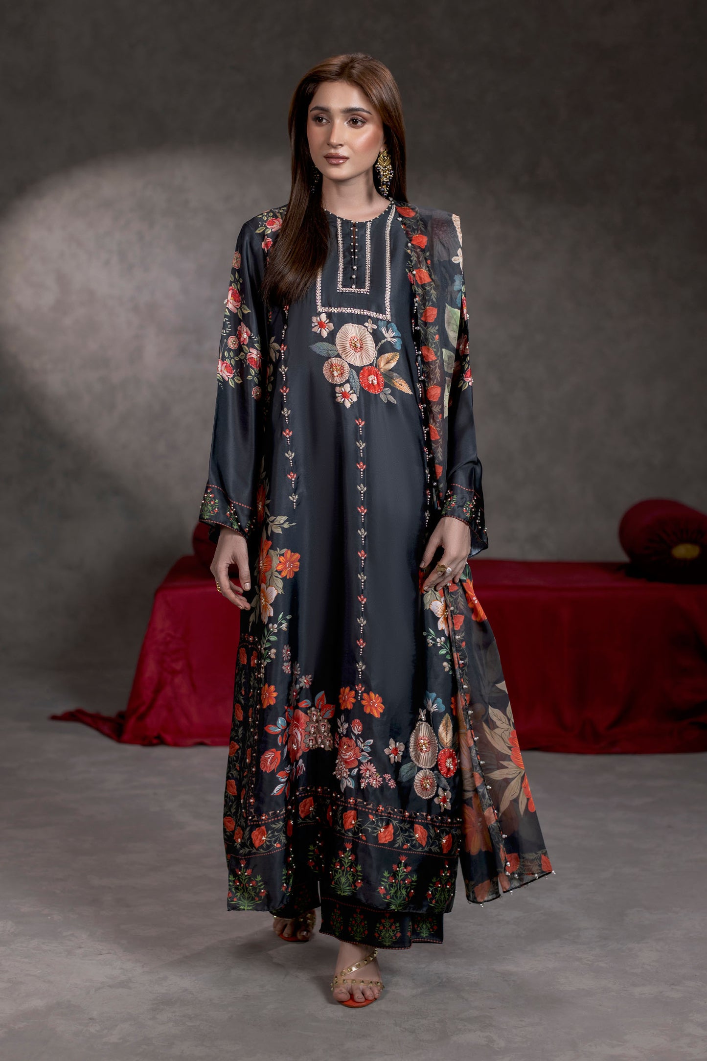 Midnight Flora Shamoze Silk Suit