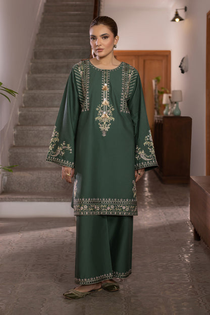 Forest Green Embroidered Cambric Cotton Suit
